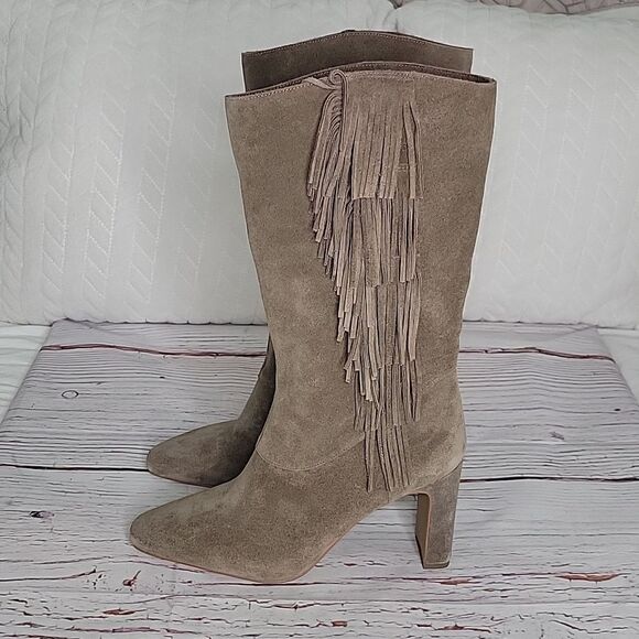 Vince Camuto Sterla Tall Suede Fringed Boots Size 10 - Picture 5 of 13